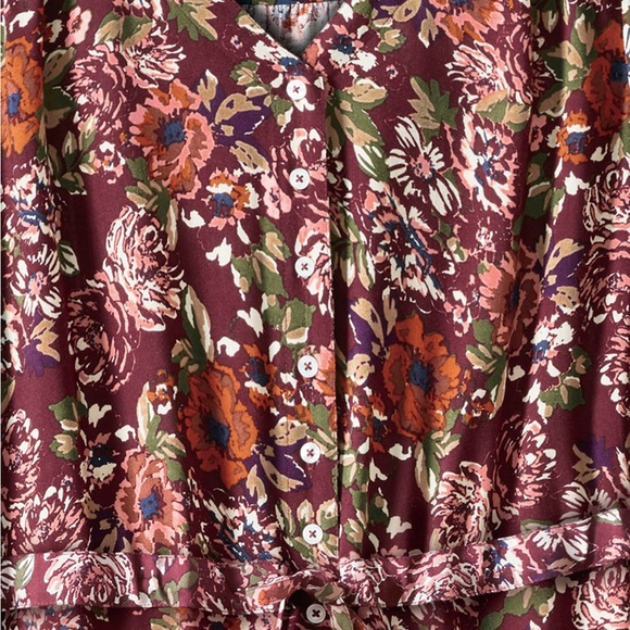 Coldwater Creek Woodland Wonder Maxi Dress Burgundy Floral Sleeve Dress Size 2X - Picture 6 of 14
